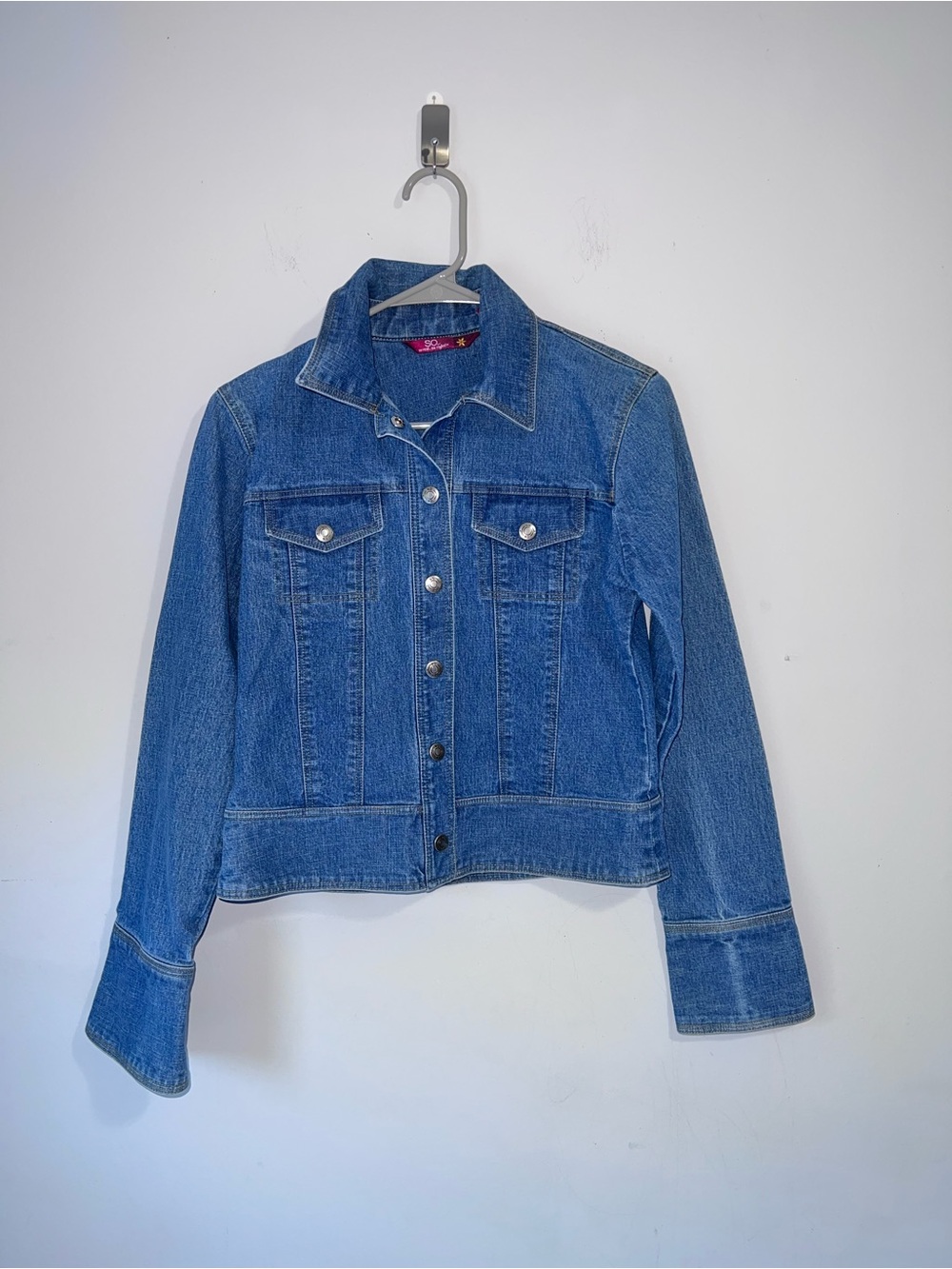 SO Vintage 90s Denim Jacket S Blue Cropped Trucker Snap Button Jean Small